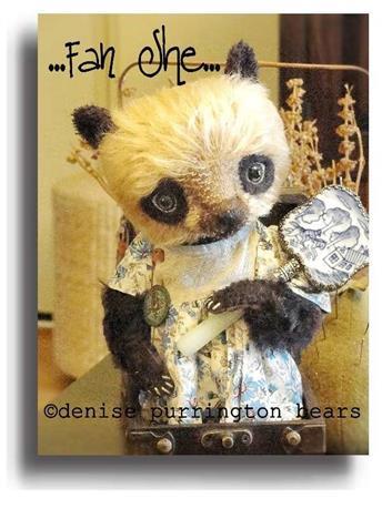 Fan She by Award Winning One Of A Kind Handmade Mohair Teddy Bear Artist Denise Purrington of Out of The Forest Bears