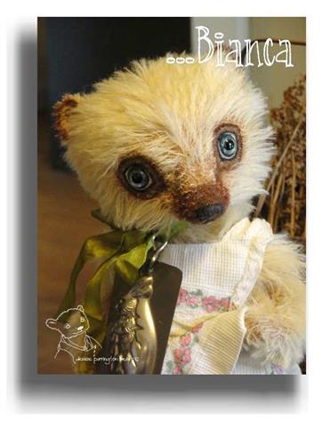 Bianca by Award Winning One Of A Kind Handmade Mohair Teddy Bear Artist Denise Purrington of Out of The Forest Bears